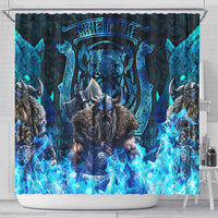 Jofurr Boar Warrior Viking Shower Curtain Frost Viking Runes Blue Flame