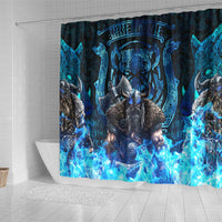 Jofurr Boar Warrior Viking Shower Curtain Frost Viking Runes Blue Flame