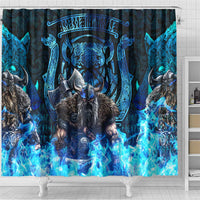 Jofurr Boar Warrior Viking Shower Curtain Frost Viking Runes Blue Flame
