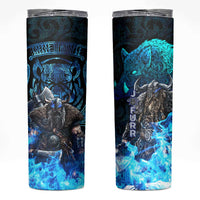Jofurr Boar Warrior Viking Skinny Tumbler Frost Viking Runes Blue Flame
