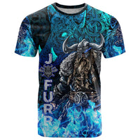 Jofurr Boar Warrior Viking T Shirt Frost Viking Runes Blue Flame