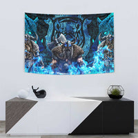Jofurr Boar Warrior Viking Tapestry Frost Viking Runes Blue Flame