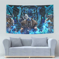 Jofurr Boar Warrior Viking Tapestry Frost Viking Runes Blue Flame