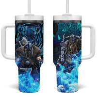Jofurr Boar Warrior Viking Tumbler With Handle Frost Viking Runes Blue Flame