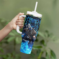 Jofurr Boar Warrior Viking Tumbler With Handle Frost Viking Runes Blue Flame