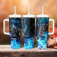 Jofurr Boar Warrior Viking Tumbler With Handle Frost Viking Runes Blue Flame