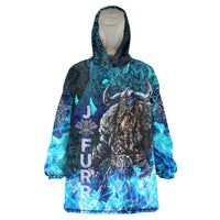 Jofurr Boar Warrior Viking Wearable Blanket Hoodie Frost Viking Runes Blue Flame