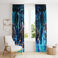 Jofurr Boar Warrior Viking Window Curtain Frost Viking Runes Blue Flame