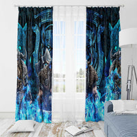 Jofurr Boar Warrior Viking Window Curtain Frost Viking Runes Blue Flame