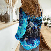 Jofurr Boar Warrior Viking Women Casual Shirt Frost Viking Runes Blue Flame