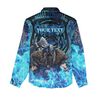Jofurr Boar Warrior Viking Women Casual Shirt Frost Viking Runes Blue Flame