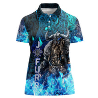 Jofurr Boar Warrior Viking Women Polo Shirt Frost Viking Runes Blue Flame