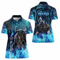 Jofurr Boar Warrior Viking Women Polo Shirt Frost Viking Runes Blue Flame