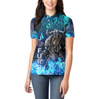 Jofurr Boar Warrior Viking Women Polo Shirt Frost Viking Runes Blue Flame