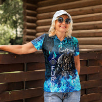 Jofurr Boar Warrior Viking Women Polo Shirt Frost Viking Runes Blue Flame