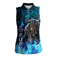 Jofurr Boar Warrior Viking Women Sleeveless Polo Shirt Frost Viking Runes Blue Flame