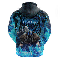 Jofurr Boar Warrior Viking Zip Hoodie Frost Viking Runes Blue Flame