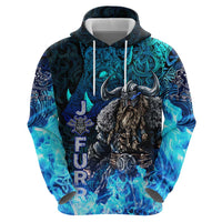 Jofurr Boar Warrior Viking Zip Hoodie Frost Viking Runes Blue Flame