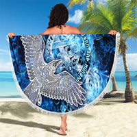 Eye of God Huginn and Muninn Viking Beach Blanket Odin Ravens in Frostflame and Runeflight Style