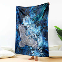 Eye of God Huginn and Muninn Viking Blanket Odin Ravens in Frostflame and Runeflight Style