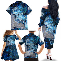 Eye of God Huginn and Muninn Viking Family Matching Off The Shoulder Long Sleeve Dress and Hawaiian Shirt Odin Ravens in Frostflame and Runeflight Style