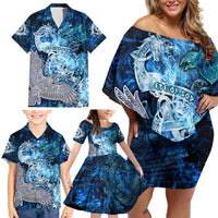 Eye of God Huginn and Muninn Viking Family Matching Off Shoulder Short Dress and Hawaiian Shirt Odin Ravens in Frostflame and Runeflight Style