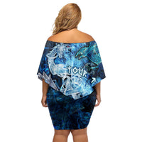 Eye of God Huginn and Muninn Viking Family Matching Off Shoulder Short Dress and Hawaiian Shirt Odin Ravens in Frostflame and Runeflight Style