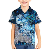 Eye of God Huginn and Muninn Viking Family Matching Off Shoulder Short Dress and Hawaiian Shirt Odin Ravens in Frostflame and Runeflight Style