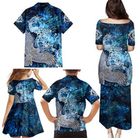 Eye of God Huginn and Muninn Viking Family Matching Puletasi and Hawaiian Shirt Odin Ravens in Frostflame and Runeflight Style