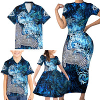 Eye of God Huginn and Muninn Viking Family Matching Short Sleeve Bodycon Dress and Hawaiian Shirt Odin Ravens in Frostflame and Runeflight Style
