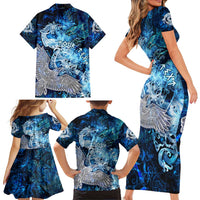Eye of God Huginn and Muninn Viking Family Matching Short Sleeve Bodycon Dress and Hawaiian Shirt Odin Ravens in Frostflame and Runeflight Style