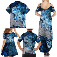 Eye of God Huginn and Muninn Viking Family Matching Summer Maxi Dress and Hawaiian Shirt Odin Ravens in Frostflame and Runeflight Style