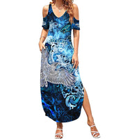 Eye of God Huginn and Muninn Viking Family Matching Summer Maxi Dress and Hawaiian Shirt Odin Ravens in Frostflame and Runeflight Style