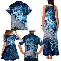 Eye of God Huginn and Muninn Viking Family Matching Tank Maxi Dress and Hawaiian Shirt Odin Ravens in Frostflame and Runeflight Style