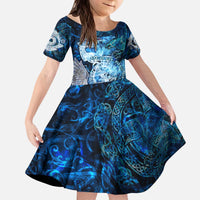 Eye of God Huginn and Muninn Viking Kid Short Sleeve Dress Odin Ravens in Frostflame and Runeflight Style