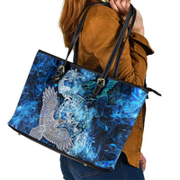 Eye of God Huginn and Muninn Viking Leather Tote Bag Odin Ravens in Frostflame and Runeflight Style