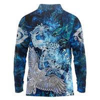 Eye of God Huginn and Muninn Viking Long Sleeve Polo Shirt Odin Ravens in Frostflame and Runeflight Style