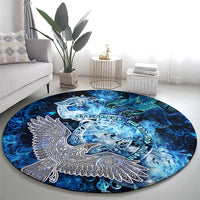 Eye of God Huginn and Muninn Viking Round Carpet Odin Ravens in Frostflame and Runeflight Style