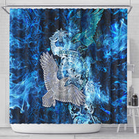 Eye of God Huginn and Muninn Viking Shower Curtain Odin Ravens in Frostflame and Runeflight Style