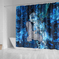 Eye of God Huginn and Muninn Viking Shower Curtain Odin Ravens in Frostflame and Runeflight Style