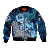Eye of God Huginn and Muninn Viking Sleeve Zip Bomber Jacket Odin Ravens in Frostflame and Runeflight Style