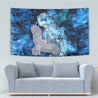 Eye of God Huginn and Muninn Viking Tapestry Odin Ravens in Frostflame and Runeflight Style