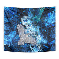 Eye of God Huginn and Muninn Viking Tapestry Odin Ravens in Frostflame and Runeflight Style
