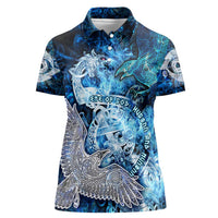 Eye of God Huginn and Muninn Viking Women Polo Shirt Odin Ravens in Frostflame and Runeflight Style