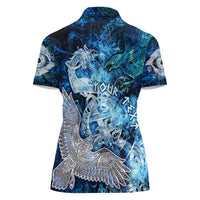 Eye of God Huginn and Muninn Viking Women Polo Shirt Odin Ravens in Frostflame and Runeflight Style