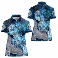 Eye of God Huginn and Muninn Viking Women Polo Shirt Odin Ravens in Frostflame and Runeflight Style