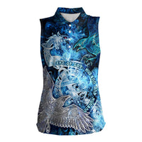 Eye of God Huginn and Muninn Viking Women Sleeveless Polo Shirt Odin Ravens in Frostflame and Runeflight Style