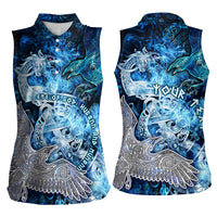 Eye of God Huginn and Muninn Viking Women Sleeveless Polo Shirt Odin Ravens in Frostflame and Runeflight Style