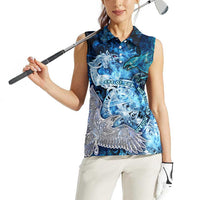 Eye of God Huginn and Muninn Viking Women Sleeveless Polo Shirt Odin Ravens in Frostflame and Runeflight Style