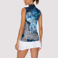 Eye of God Huginn and Muninn Viking Women Sleeveless Polo Shirt Odin Ravens in Frostflame and Runeflight Style